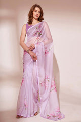 Purple Organza printed Saree