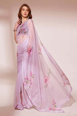 Purple Organza printed Saree