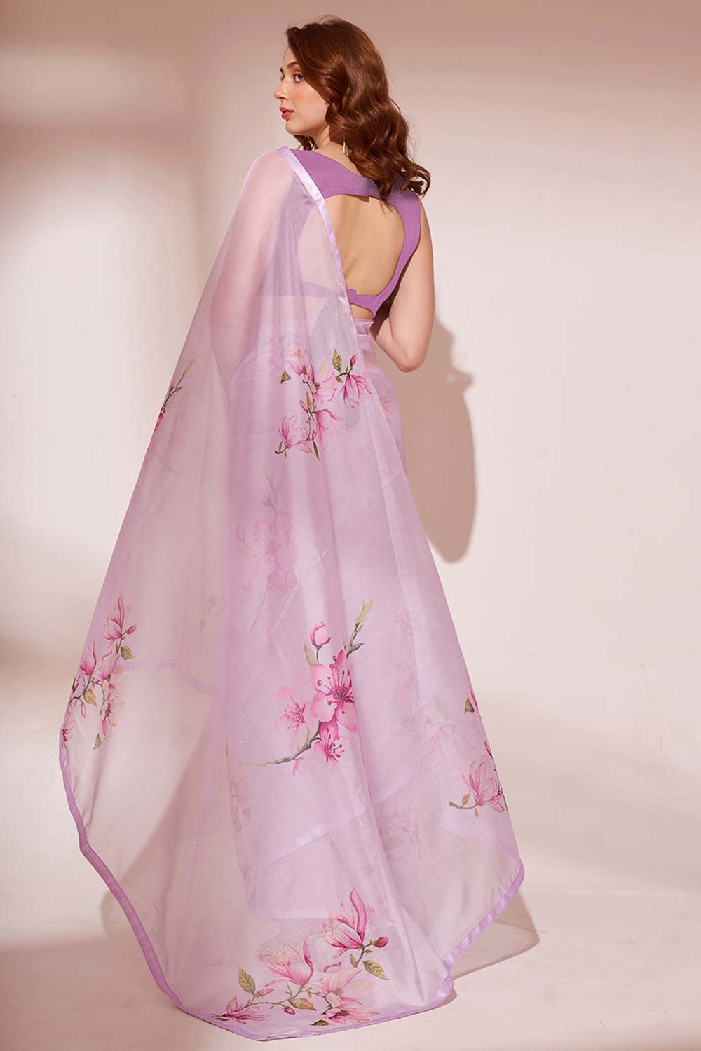 Purple Organza printed Saree