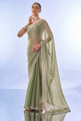 Green Organza Printed Saree