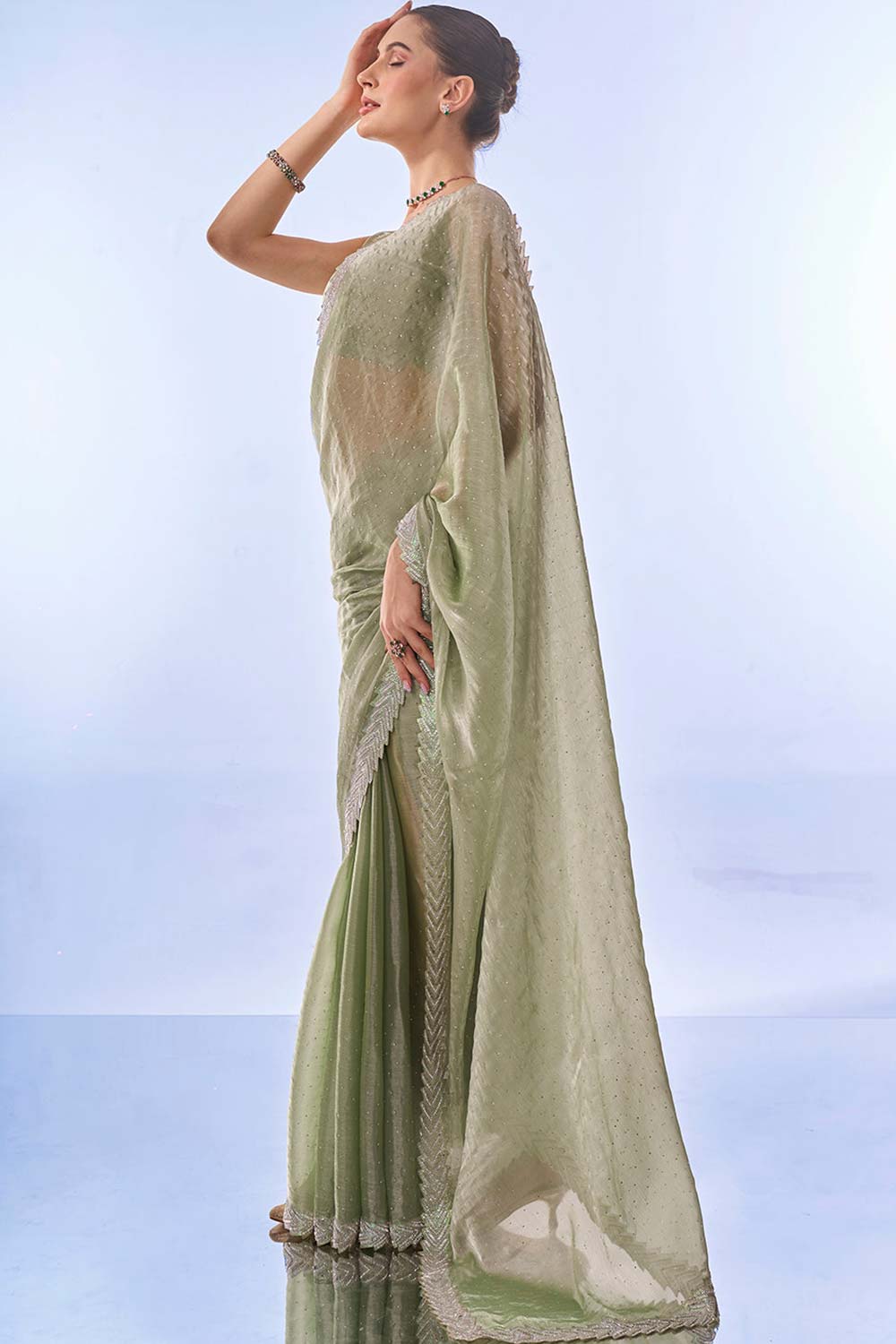 Green Organza Printed Saree