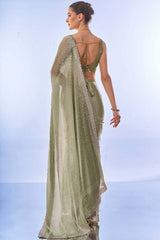 Green Organza Printed Saree