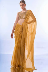 Yellow Chiffon Printed Saree