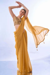 Yellow Chiffon Printed Saree