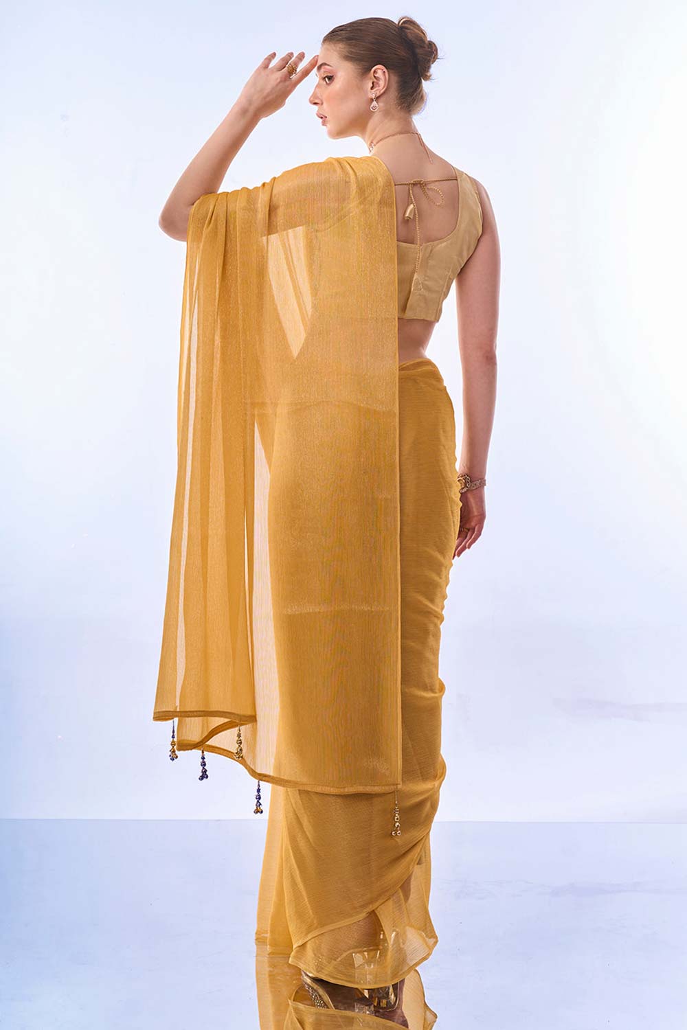 Yellow Chiffon Printed Saree