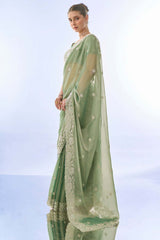 Green Net Embroidered Saree