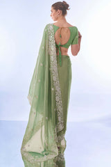 Green Net Embroidered Saree