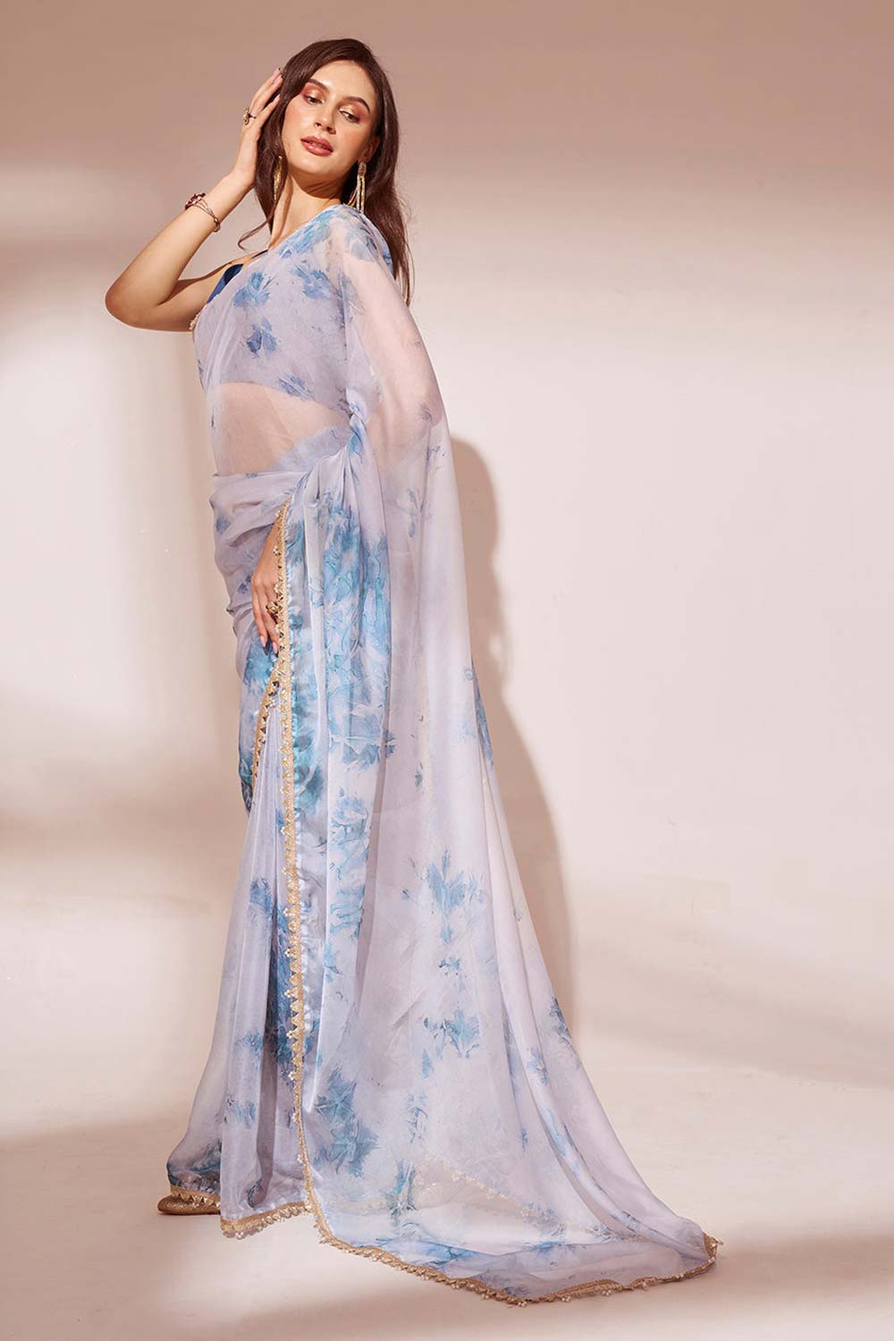 Off-White Organza printed Saree