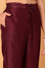 Maroon Silk Blend Solid Embroidered Flared Suit Set