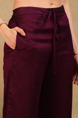 Purple Silk Blend Solid Embroidered Flared Empire Suit Set