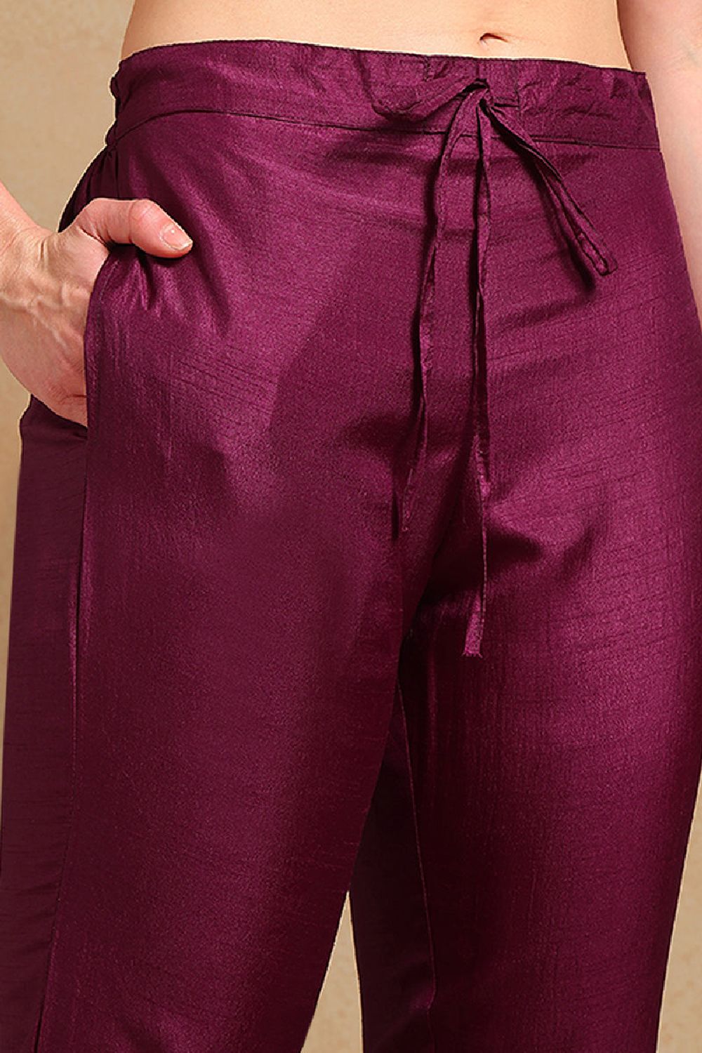 Purple Silk Blend Solid Yoke Design Flared Empire Suit Set