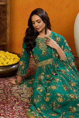 Green Georgette Floral Printed Flared Suit Set