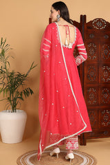 Pink Silk Blend Solid Embroidered Anarkali Suit Set