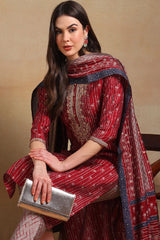 Maroon Silk Blend Embroidered Straight Suit Set