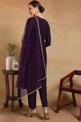 Purple Silk Blend Solid Woven Design Flared Empire Suit Set