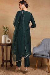 Green Silk Blend Solid Woven Design Flared Empire Suit Set