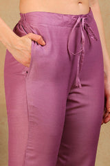 Lavender Silk Blend Solid Embroidered Straight Suit Set