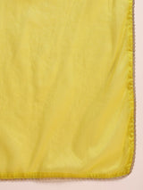 Yellow Rayon Blend Floral Printed Straight Kurta Trousers With Dupatta