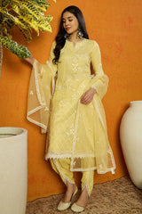 Yellow Organza Solid Embroidered A Line Dhoti Bottom Suit Set