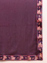 Purple Silk Blend Floral Printed Straight Kurti Pant With Dupatta