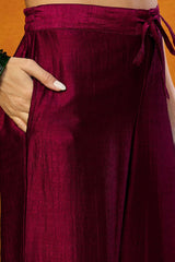 Maroon Silk Blend Solid Embroidered Straight Suit Set