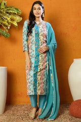 Multi Color Cotton Blend Floral Printed Straight Suit Set