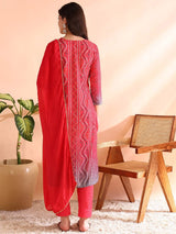 Red Silk Blend Bandhani Printed Straight Kurta Trousers With Dupatta