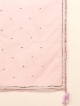 Pink Silk Blend Solid Yoke Design Straight Kurta Trouser With Dupatta