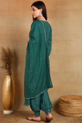 Teal Green Embroidered Viscose Rayon Straight Salwar Style Suit Set