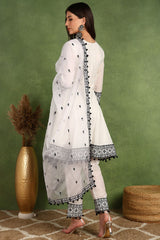 White Silk Blend Embroidered Thread Work A Line Trouser Suit Set