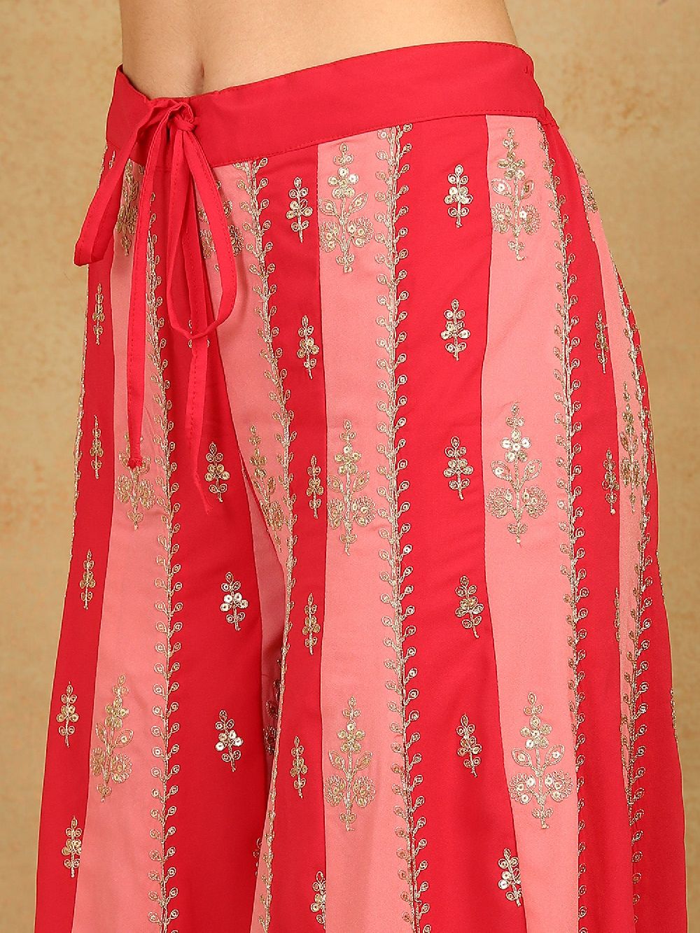 Pink Georgette Solid Embroidered Straight Kurta Palazzo With Dupatta