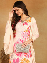 Pink Rayon Blend Floral Printed Straight Kurta Trouser With Dupatta