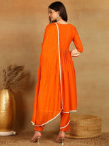 Orange Viscose Rayon Solid Embroidered Anarkali Kurta Trouser With Dupatta