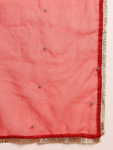 Red Silk Blend Solid Embroidered A-Line Kurta Trouser With Dupatta