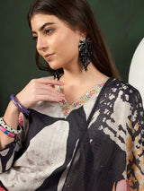 Black Silk Blend Floral Printed Straight Kurti Pant With Dupatta