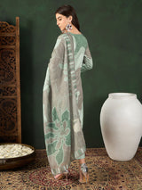 Green Silk Blend Abstract Printed Straight Kurti Pant With Dupatta