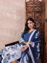 Blue Silk Blend Abstract Printed Straight Kurti Pant With Dupatta