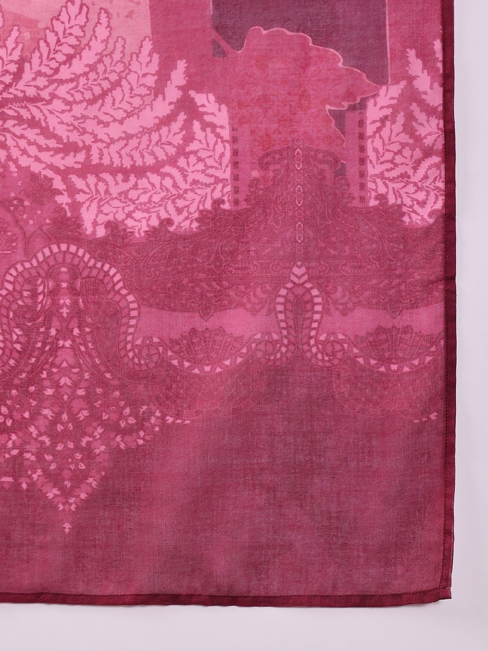 Pink Silk Blend Ethnic Motifs Printed Straight Kurti Pant With Dupatta