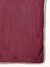 Burgundy Silk Blend Solid Embroidered A-Line Kurta Trouser With Dupatta