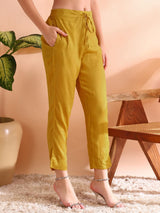 Mustard Silk Blend Abstract Woven Design Straight Kurta Trousers With Dupatta