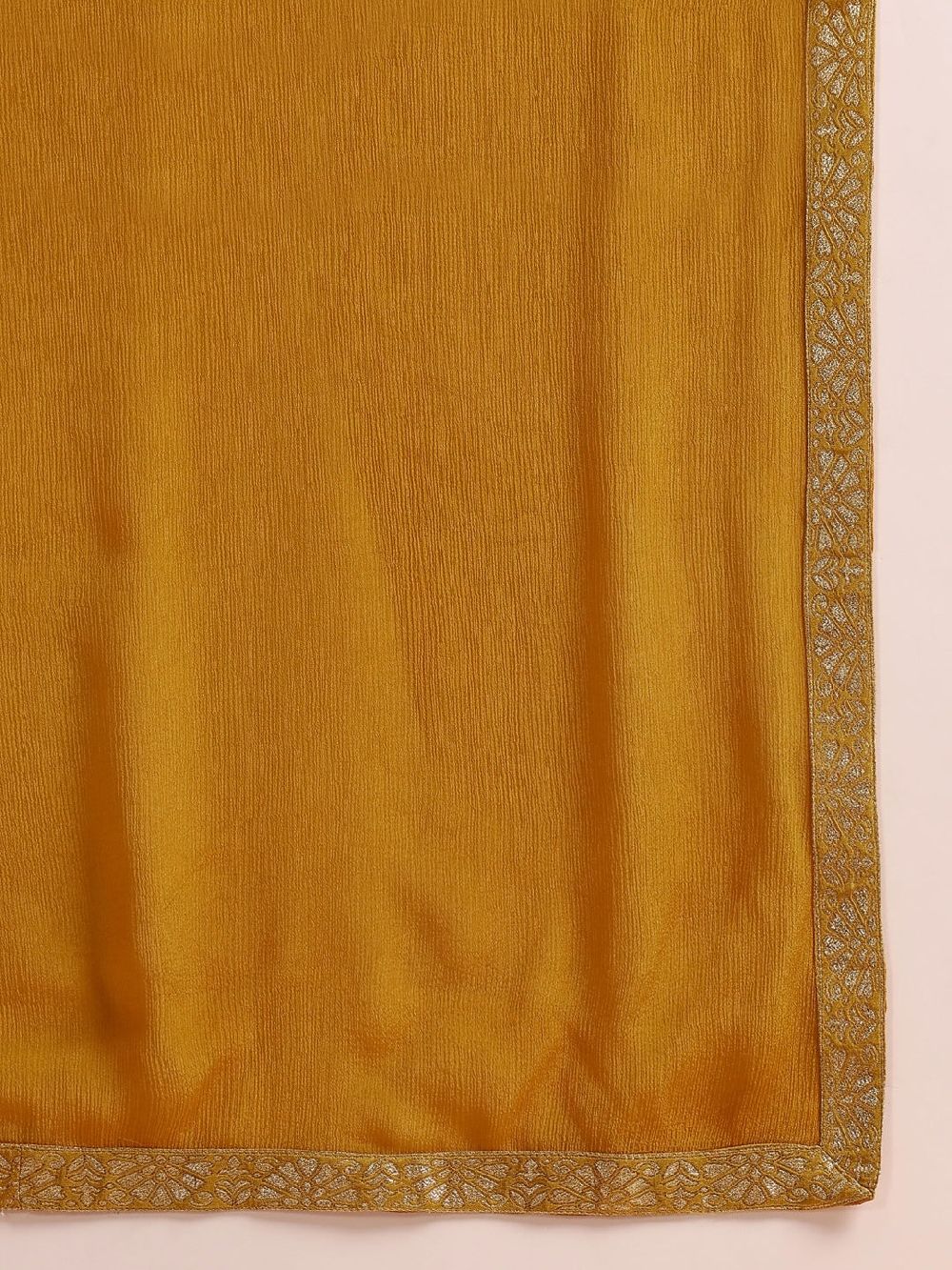 Mustard Silk Blend Abstract Woven Design Straight Kurti Pants With Dupatta