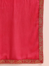 Pink Chanderi Silk Ethnic Motifs Woven Design Straight Kurta Trousers With Dupatta