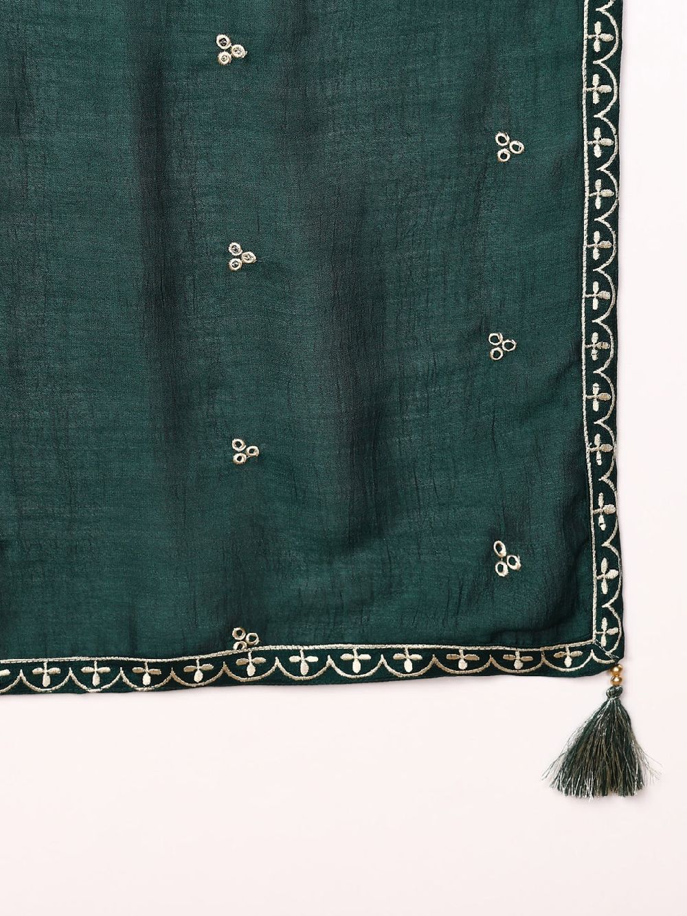 Green Silk Blend Solid Embroidered A-Line Kurta Skirt With Dupatta