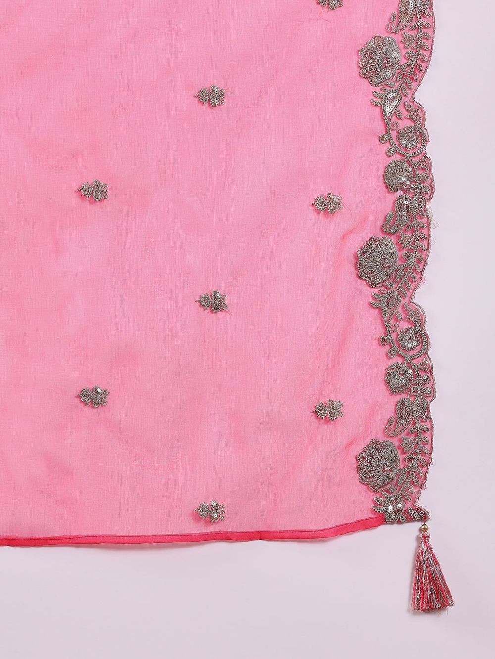 Pink Silk Blend Solid Embroidered Straight Kurti Palazzo With Dupatta