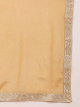 Beige Chanderi Striped Woven Design Straight Kurta Trouser With Dupatta