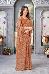 Brown Georgette printed Saree