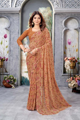 Brown Georgette printed Saree