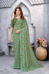 Green Georgette printed Saree