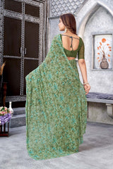 Green Georgette printed Saree