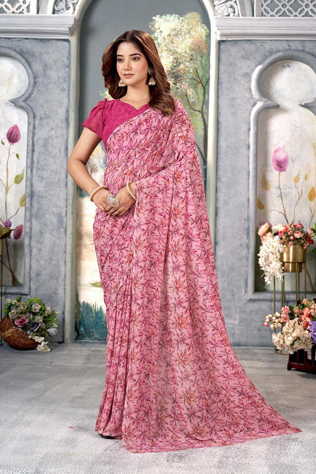 Pink Georgette printed Saree